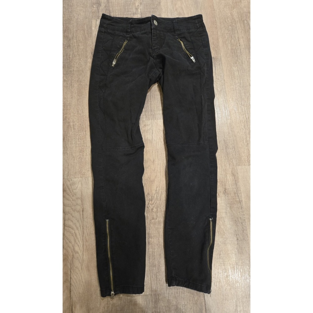 Anthropologie PILCRO‎ Skinny Moto Jeans Womens 0 Black Stretch Twill $118 Pants
